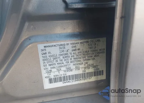 2006 Nissan Altima 2.5 S from USA, damaged, VIN 1N4AL11D66N399727
